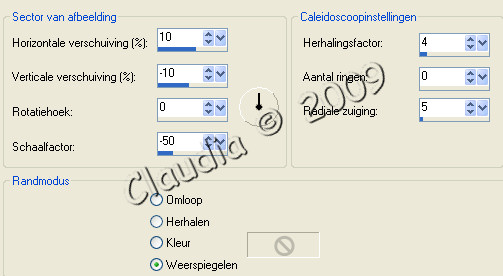 Instellingen effect caleidoscoop