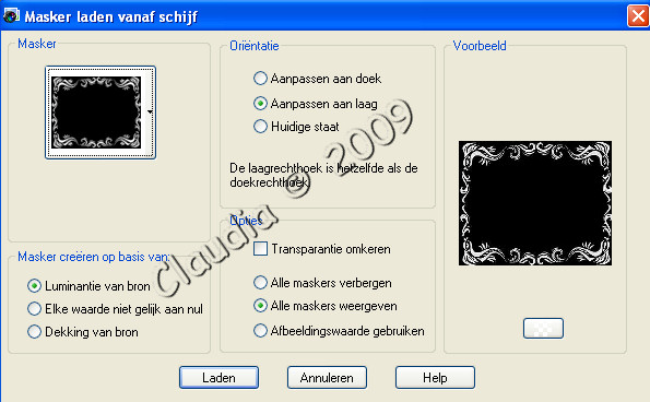 Instellingen voor het masker