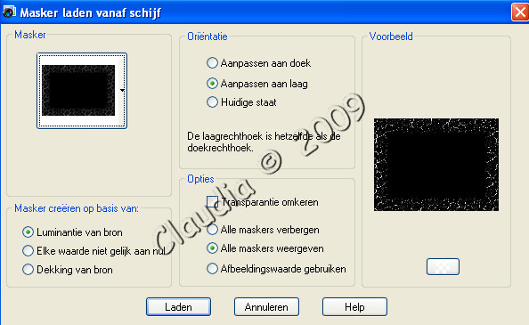 Instellingen voor het masker