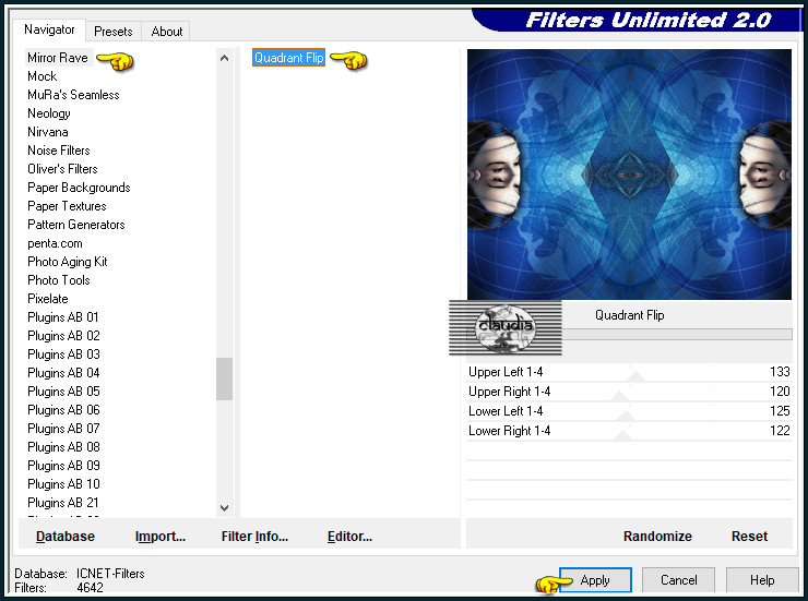 Effecten - Insteekfilters - <I.C.NET Software> - Filters Unlimited 2.0 - Mirror Rave - Quadrant Flip :