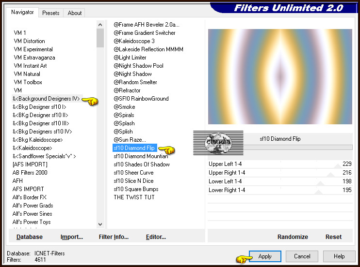 Effecten - Insteekfilters - <I.C.NET Software> - Filters Unlimited 2.0 - &<Background Designers IV> - sf10 Diamond Flip :