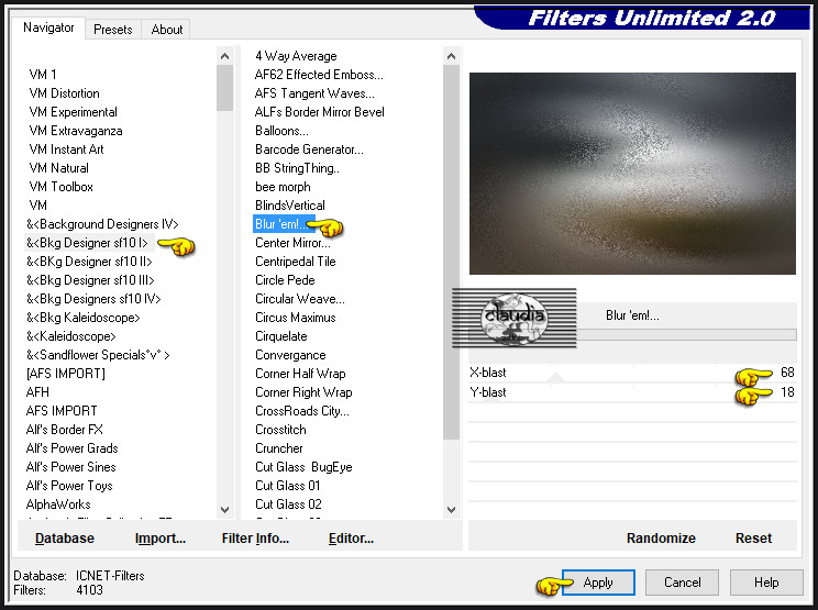 Effecten - Insteekfilters - <I.C.NET Software> - Filters Unlimited 2.0 - &<Bkg Designer sf10 I> - Blur'em!