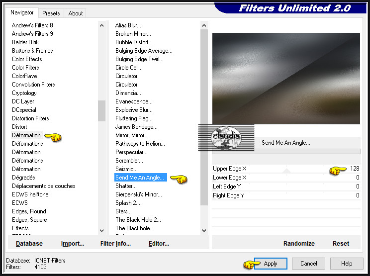 Effecten - Insteekfilters - <I.C.NET Software> - Filters Unlimited 2.0 - Déformation - Send Me An Angle