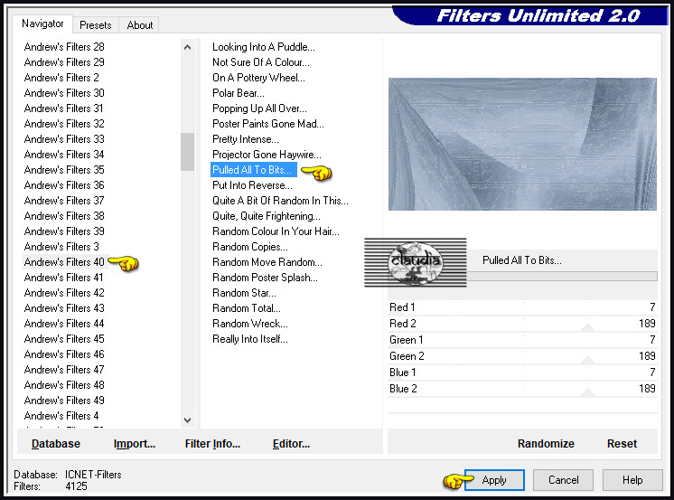 Effecten - Insteekfilters - <I.C.NET Software> - Filters Unlimited 2.0 - Andrew's Filters 40 - Pulled All To Bits