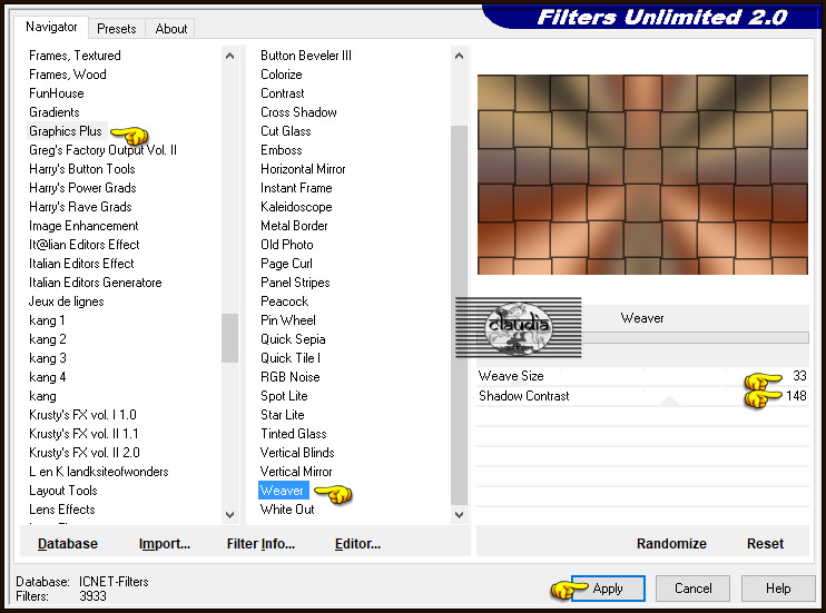 Effecten - Insteekfilters - <I.C.NET Software> - Filters Unlimited 2.0 - Graphics Plus - Weaver