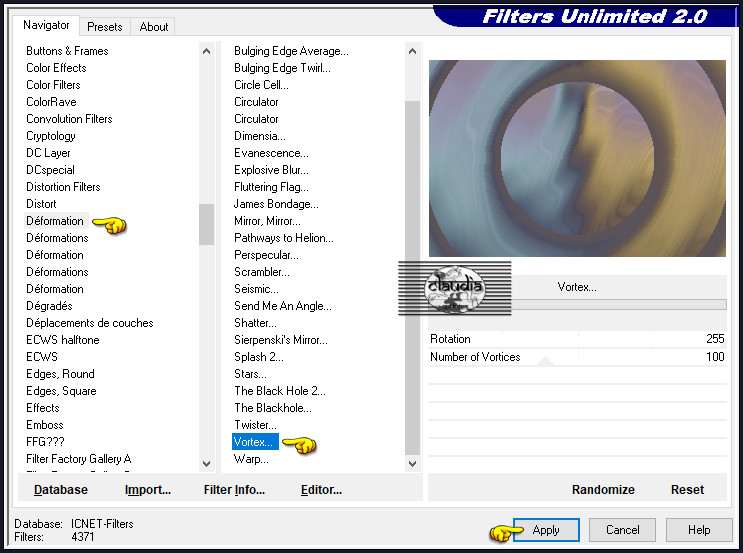 Effecten - Insteekfilters - <I.C.NET Software> - Filters Unlimited 2.0 - Déformation - Vortex 
