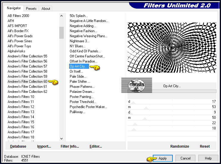 Effecten - Insteekfilters - <I.C.NET Software> - Filters Unlimited 2.0 - Andrew's Filter Collection 60 - Op Art City :