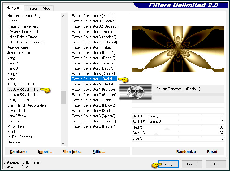 Effecten - Insteekfilters - <I.C.NET Software> - Filters Unlimited 2.0 - Krusty's FX vol. II 1.0 - Pattern Generator L (Radial L)