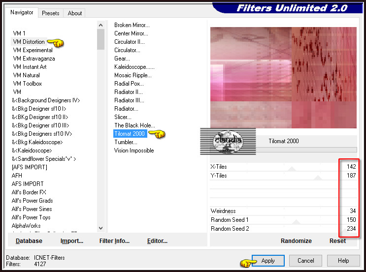 Effecten - Insteekfilters - <I.C.NET Software> - Filters Unlimited 2.0 - VM Distortion - Tilomat 2000 