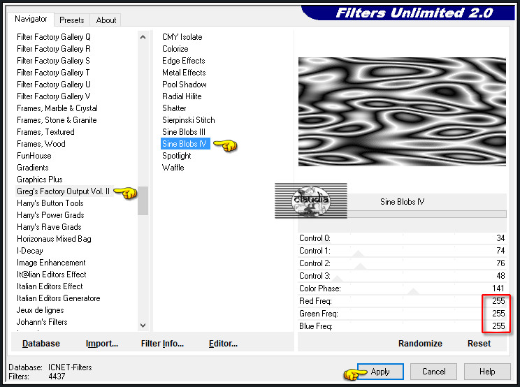 Effecten - Insteekfilters - <I.C.NET Software> - Filters Unlimited 2.0 - Greg's Factory Output Vol.II - Sine Blobs IV