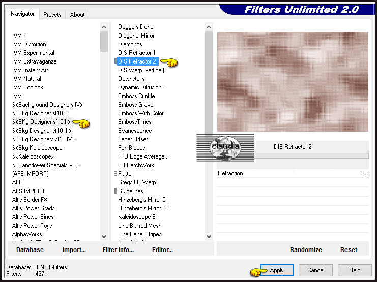 Effecten - Insteekfilters - <I.C.NET Software> - Filters Unlimited 2.0 -&<BKg Designer sf10 II> - DIS Refractor 2