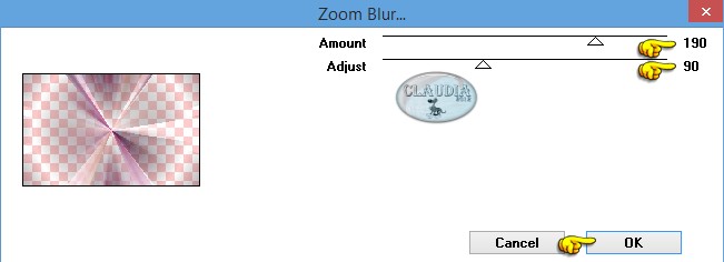 Instellingen filter VM Toolbox - Zoom Blur
