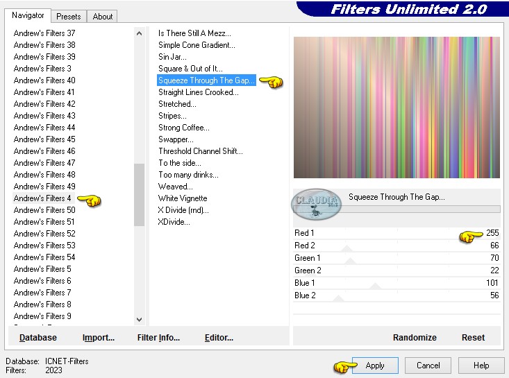 Instellingen filter Andrew's Filters 4 - Squeeze Through The Gap