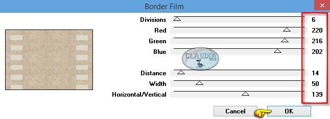 Instellingen filter Alf's Border Fx - Border Film
