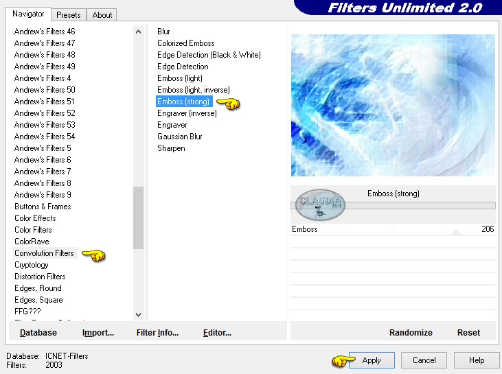 Instellingen filter Convolution Filters - Emboss (strong)