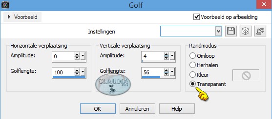 Instellingen Vervormingseffect - Golf