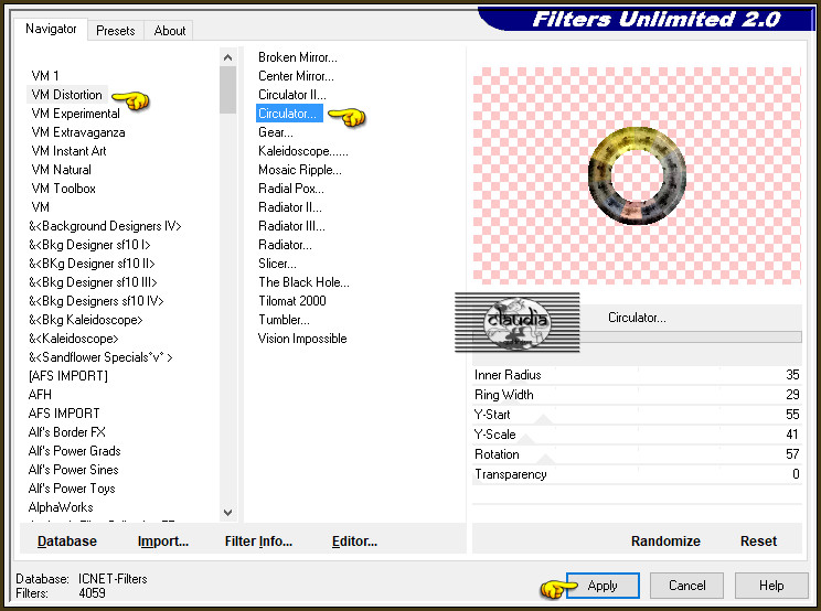 Effecten - Insteekfilters - <I.C.NET Software> - Filters Unlimited 2.0 - VM Distortion - Circulator