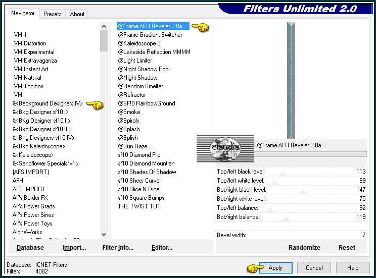 Effecten - Insteekfilters - <I.C.NET Software> - Filters Unlimited 2.0 - &<Background Designers IV> - @Frame AFH Beveler 2.0 a