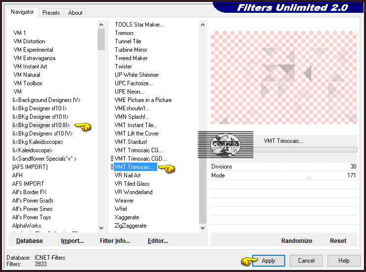 Effecten - Insteekfilters - <I.C.NET Software> - Filters Unlimited 2.0 - &<Bkg Desiger sf10 III - VMT Trimosaic 