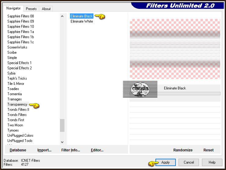 Effecten - Insteekfilters - <I.C.NET Software> - Filters Unlimited 2.0 - Transparency - Eliminate Black