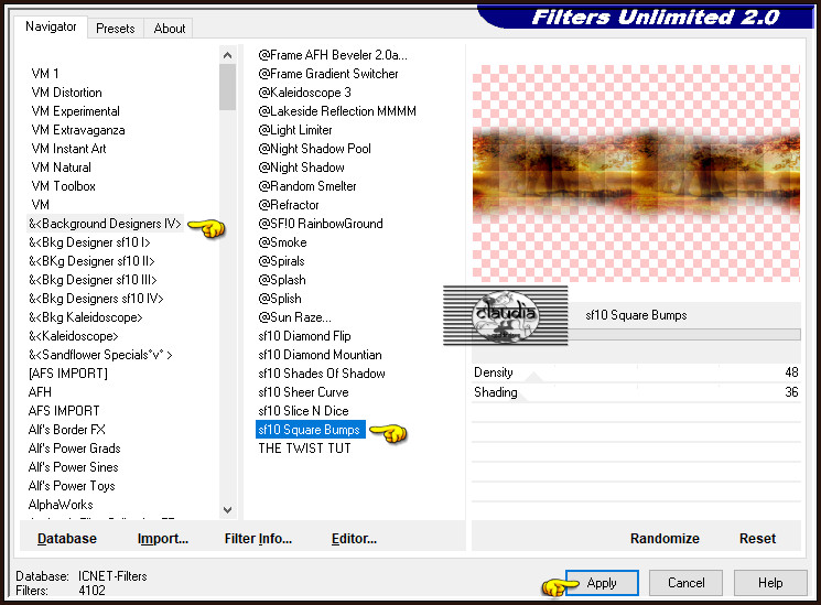 Effecten - Insteekfilters - <I.C.NET Software> - Filters Unlimited 2.0 - &<Background Designers IV> - sf10 Square Bumps