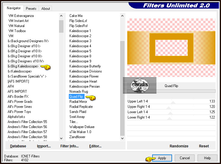 Effecten - Insteekfilters - <I.C.NET Software> - Filters Unlimited 2.0 - &<Bkg Kaleidoscope> - Quad Flip