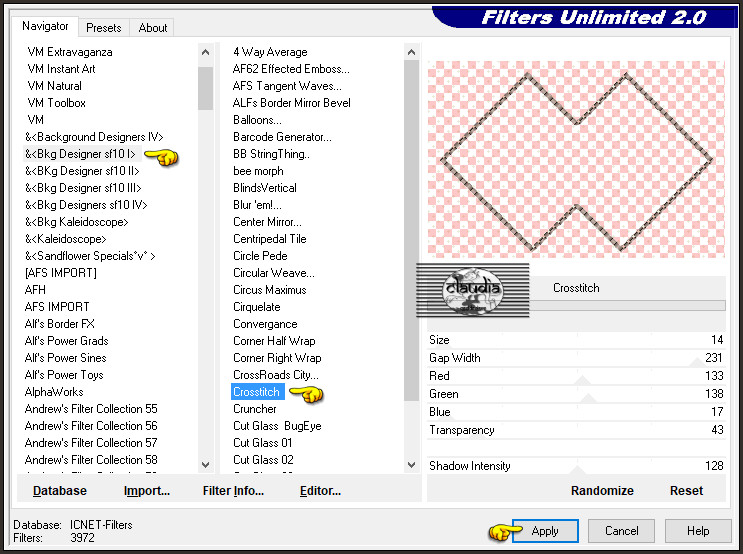 Effecten - Insteekfilters - <I.C.NET Software> - Filters Unlimited 2.0 - &<Bkg Designer sf10 I> - Crosstitch