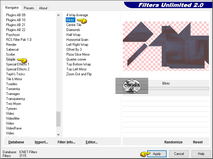 Effecten - Insteekfilters - <I.C.NET Software> - Filters Unlimited 2.0 - Simple - Blintz