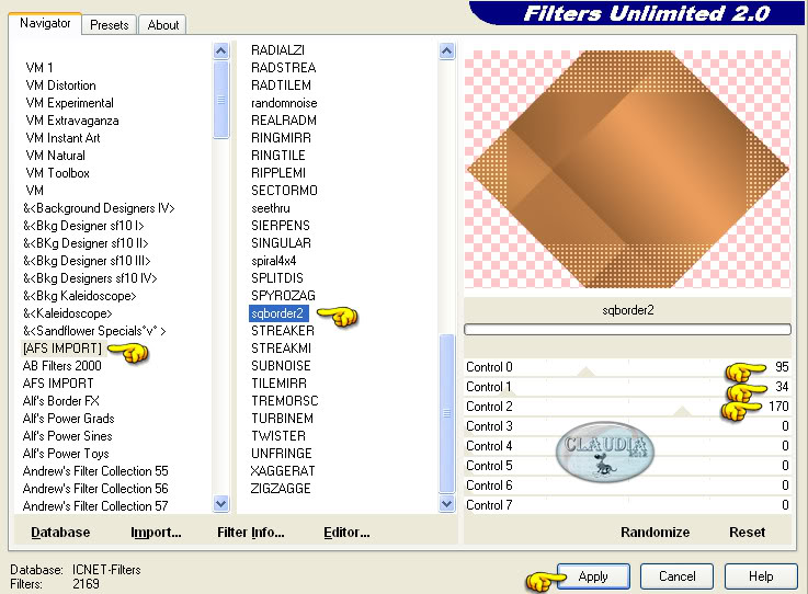 Instellingen filter AFS IMPORT - sqborder2