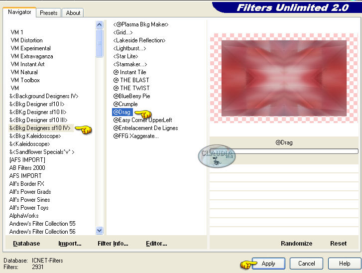 Instellingen filter Filters Unlimited 2.0 - Bkg Designers sf10 IV - @Drag