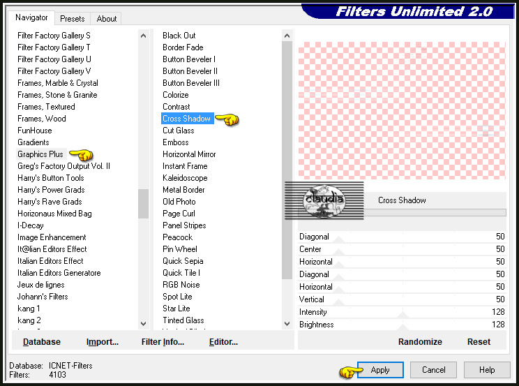 Effecten - Insteekfilters - <I.C.NET Software> - Filters Unlimited 2.0 - Graphics Plus - Cross Shadow