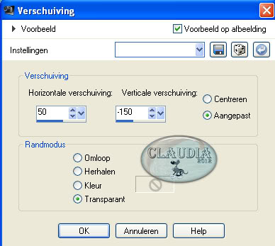 Instellingen verschuiving