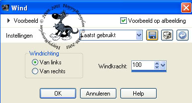 Instellingen vervormingseffect Wind