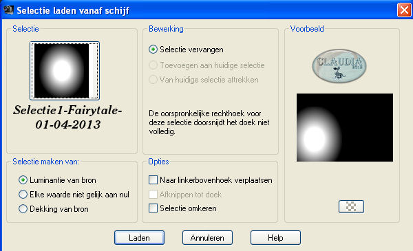 Selecties - Selectie laden/opslaan - Selectie laden vanaf schijf : Selectie1-Fairytale-01-04-2013