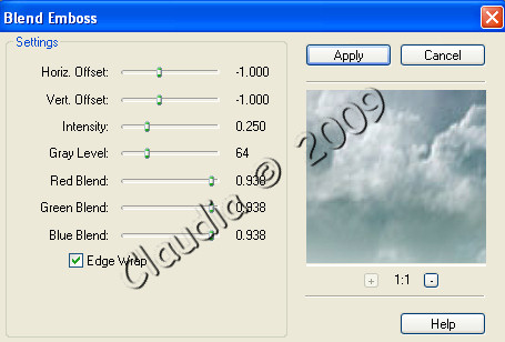 Instellingen Filter Blend Emboss