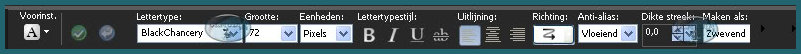 Activeer het tekstgereedschap en zoek het lettertype "BlackChancery" met deze instellingen