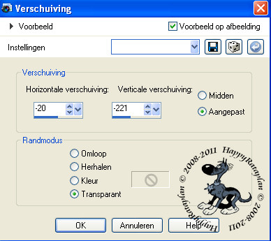 Instellingen voor verschuiving