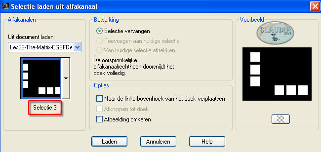 Selecties - Selectie laden/opslaan - Selectie laden uit alfkanaal : Selectie 3