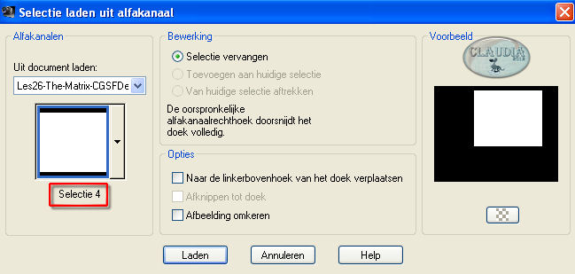 Selecties - Selectie laden/opslaan - Selectie laden uit alfakanaal : Selectie 4