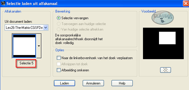 Selecties - Selectie laden/opslaan - Selectie laden uit alfakanaal : Selectie 5