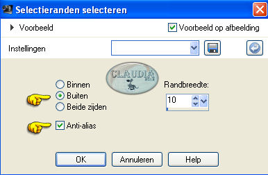 Selecties - Wijzigen - Selectieranden selecteren