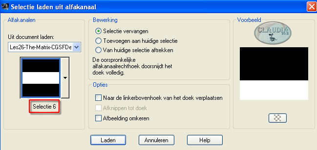 Selecties - Selectie laden/opslaan - Selectie laden uit alfakanaal : Selectie 6