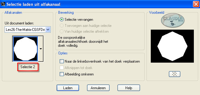 Selecties - Selectie laden/opslaan - Selectie laden uit alfakanaal : Selectie 2