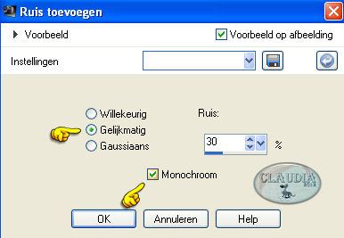 Aanpassen - Ruis toevoegen/verwijderen - Ruis toevoegen : (= grofkorreligheid)