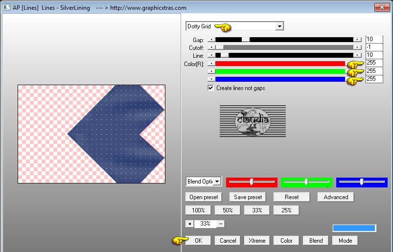 Instellingen filter AP [Lines] - Lines - SilverLining