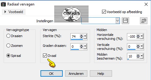 Instellingen Radiaal vervagen