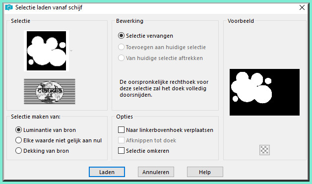Selecties - Selectie laden/opslaan - Selectie laden vanaf schijf : Lady-in-Green-Sel1-CGSFDesigns-11-07-2018