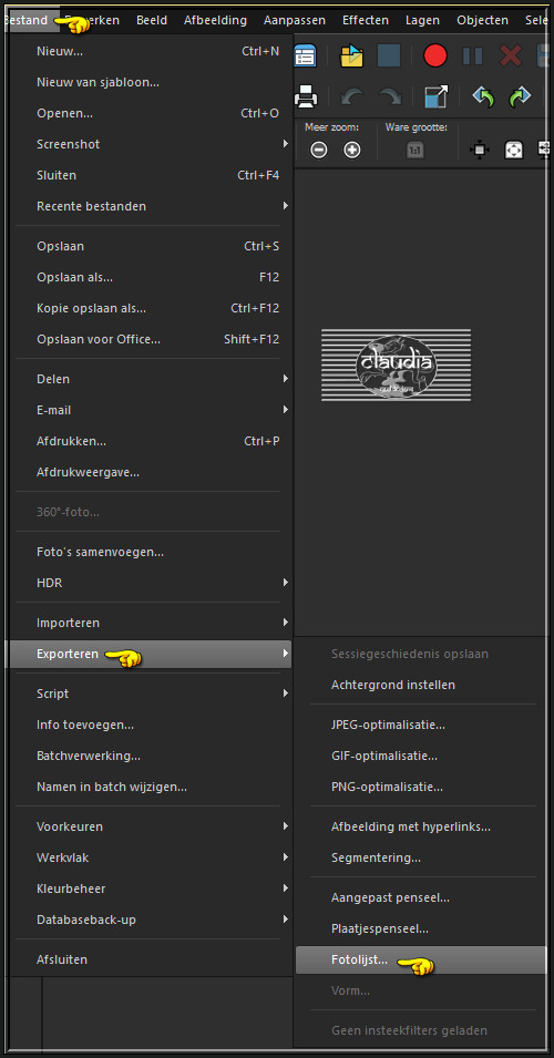 Bestand - Exporteren - Fotolijst