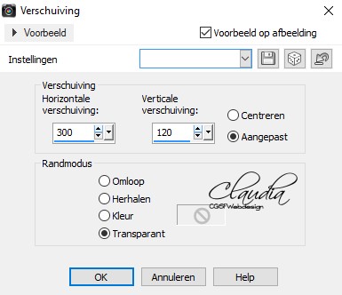 Instellingen Afbeeldingseffect - Verschuiving