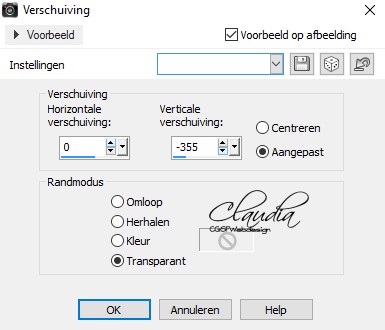 Instellingen Afbeeldingseffect - Verschuiving